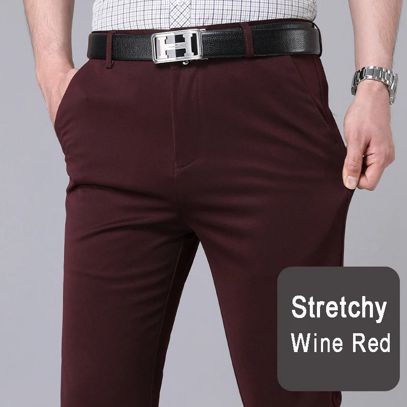 NONECN Men's Stretch Fast Dry Office Trousers Smart Casual Pants