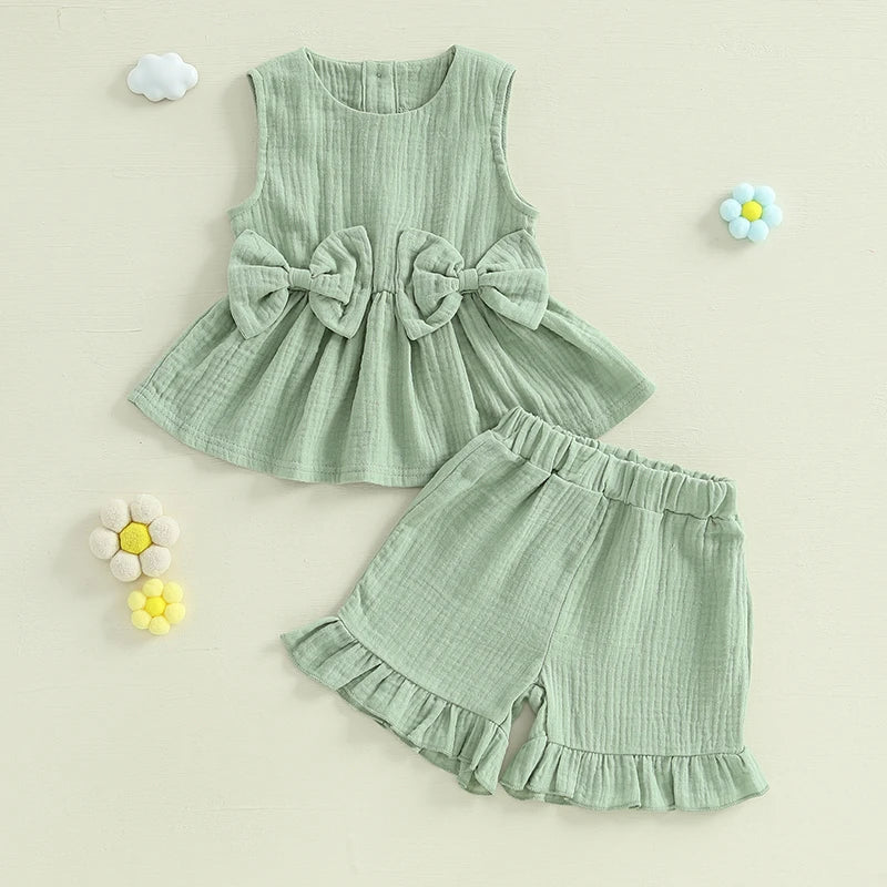 Lioraitiin Toddler Girl Summer Bow Neck Tank Top Set
