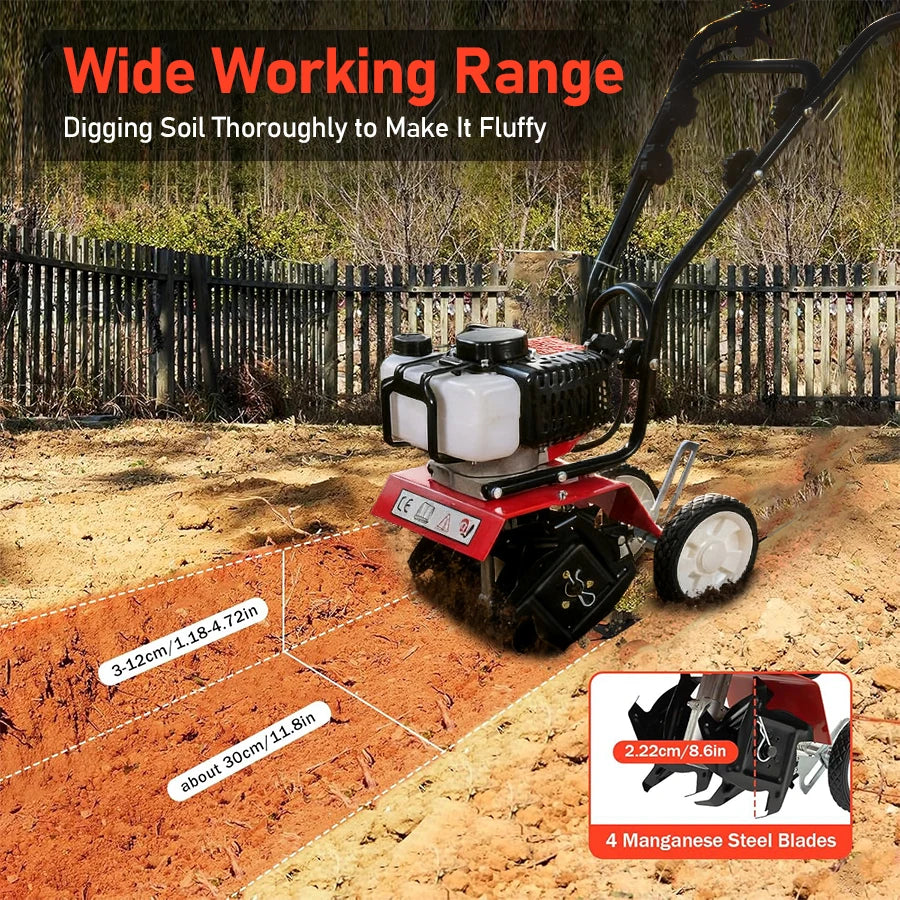 Tungfull Gas Powered 2 Stroke Micro Cultivator Garden Tiller