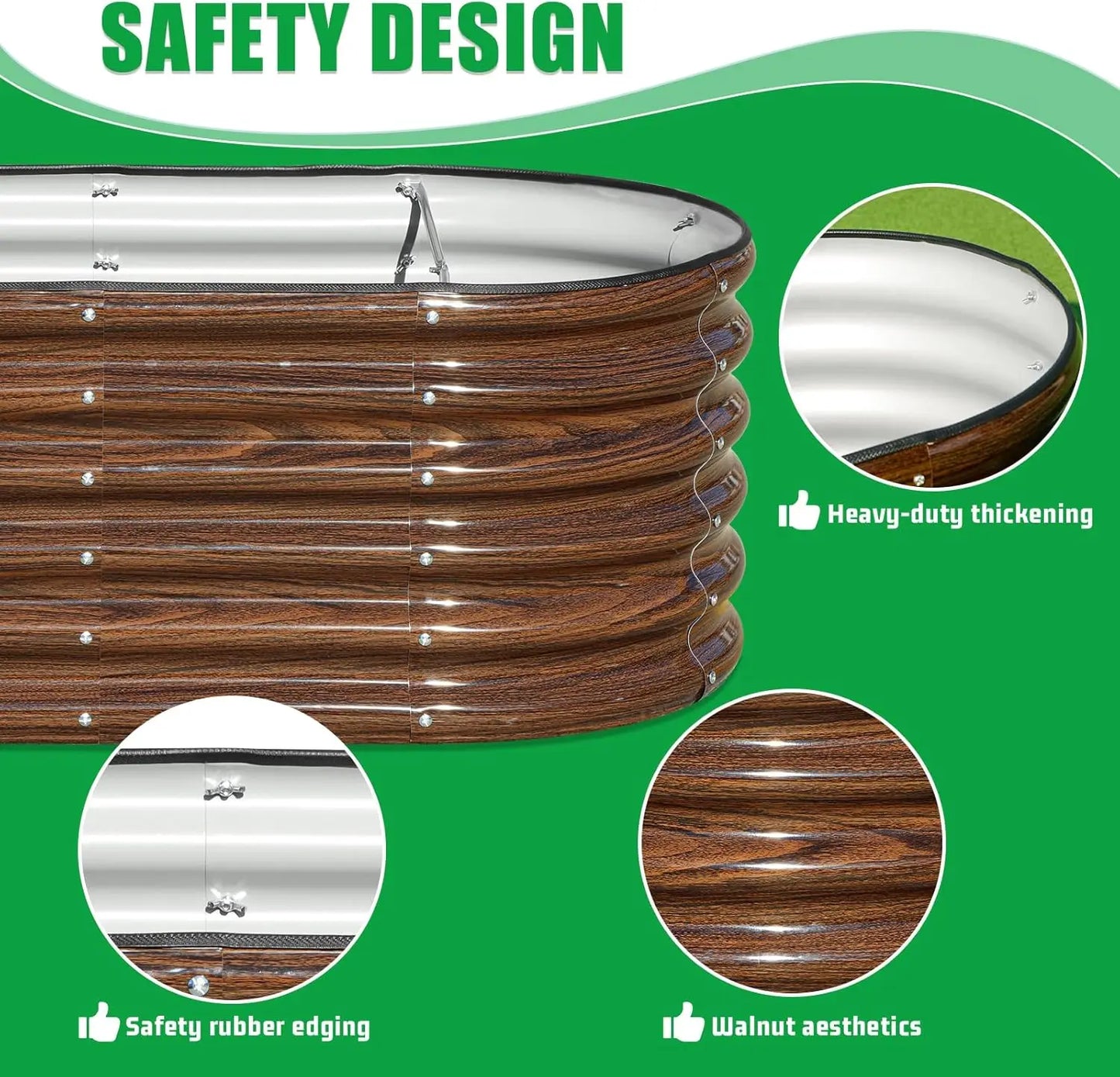 3-Piece Oval Raised Garden Bed Kit With Galvanized Planter