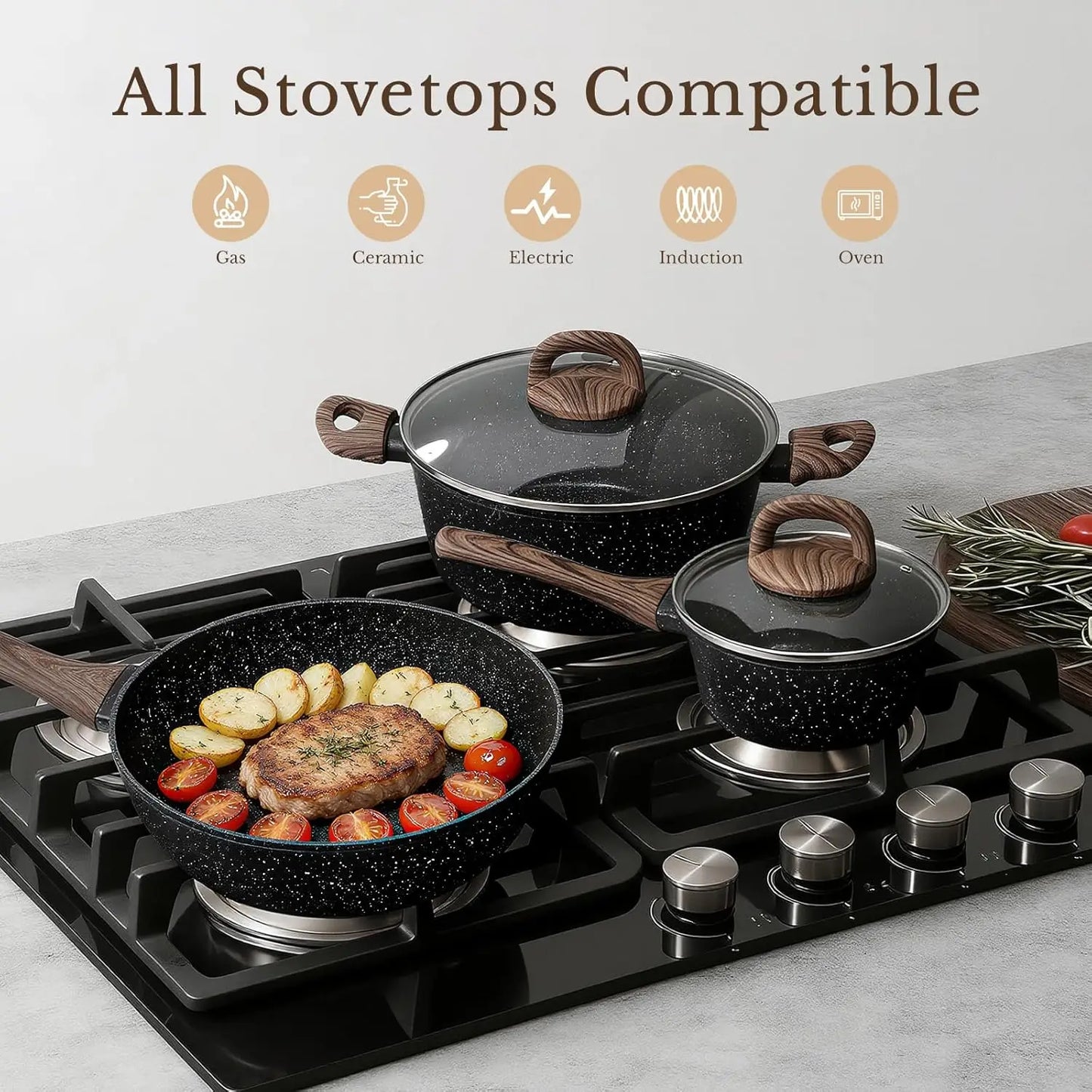 Nonstick Ceramic Cookware Set Induction Compatible PFAS-Free