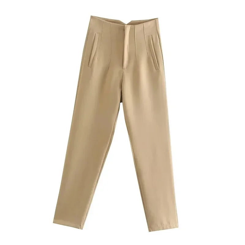 HXAO Womens Pleated High Waist Formal Office Pants Cropped Trousers