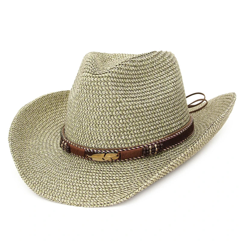 Gemvie Western Cowboy Sun Hat Unisex Wide Brim Straw Cap