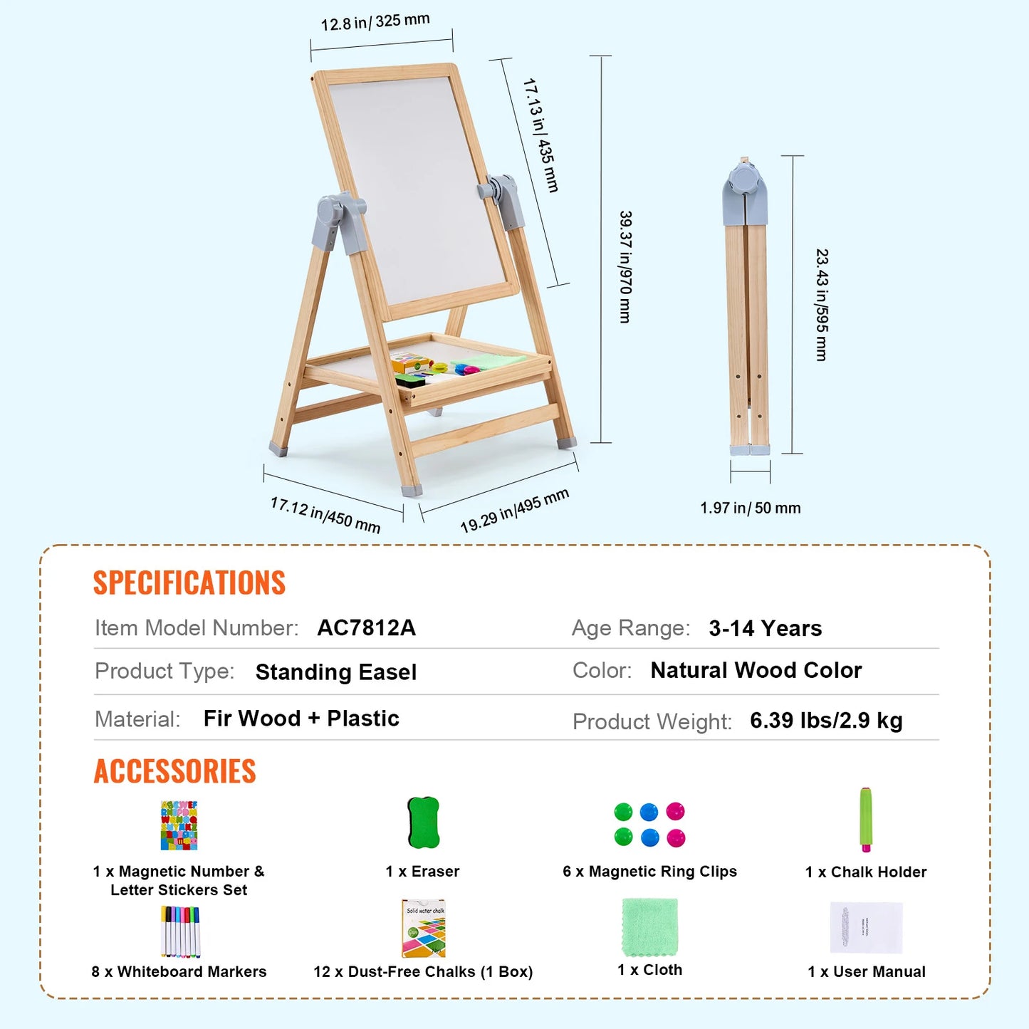 SucceBuy Standing Magnetic Drawing Board Art Easel With Painting Accessories