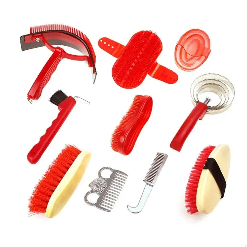 Horse Grooming Tool Set With Ergonomic Handle Durable Plastic Brushes