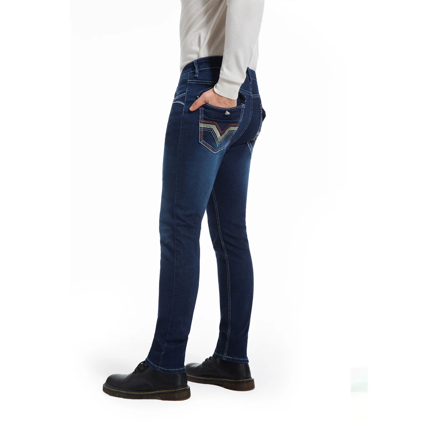 NONECN Men's Elastic Embroidered Casual Stretch Jeans