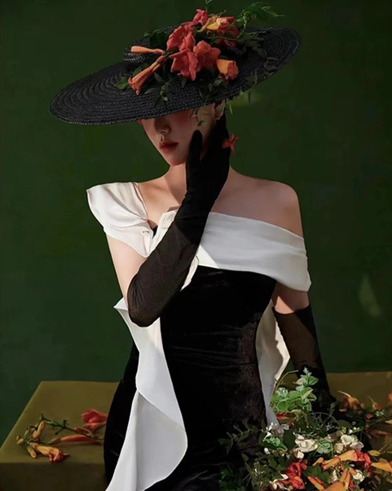 WZRYTTLCN Straw Hat Boater Sun Hat With Ribbon Tie Beach