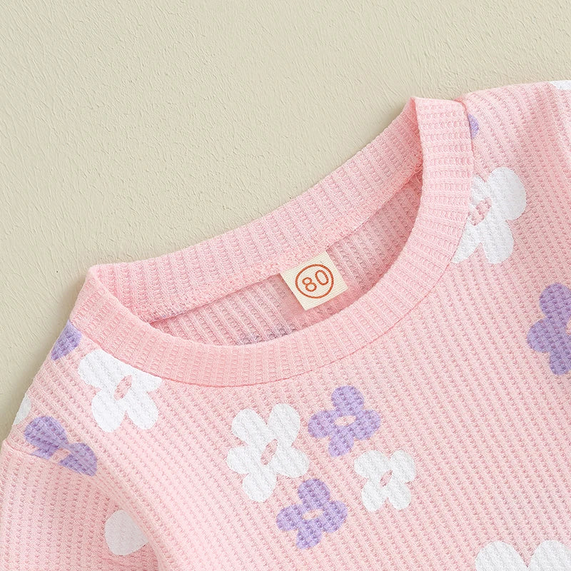 Lioraitiin Floral Print Baby Girl Set Long Sleeve Top Pants
