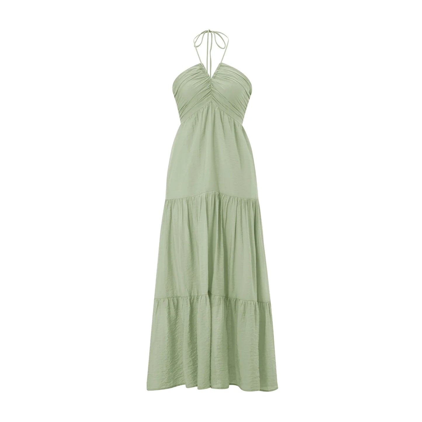 ThefoundCN Women A Line Halter Neck Backless Sleeveless Dress Tie Up Beach