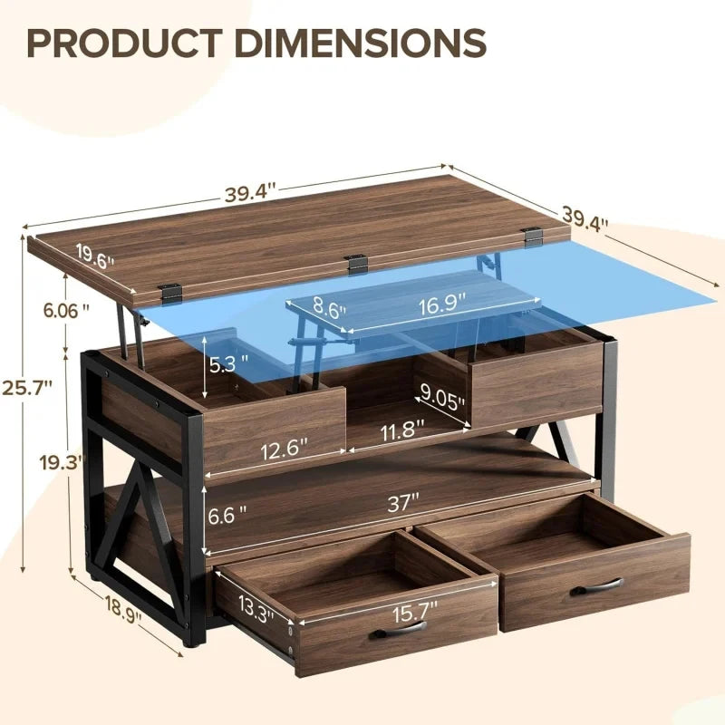 Lift Top Coffee Table With Hidden Compartments And Storage