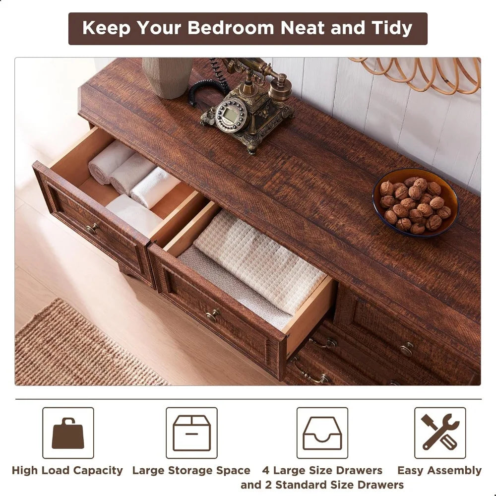 7 Drawer Rustic Wood Farmhouse Dresser Chest Storage