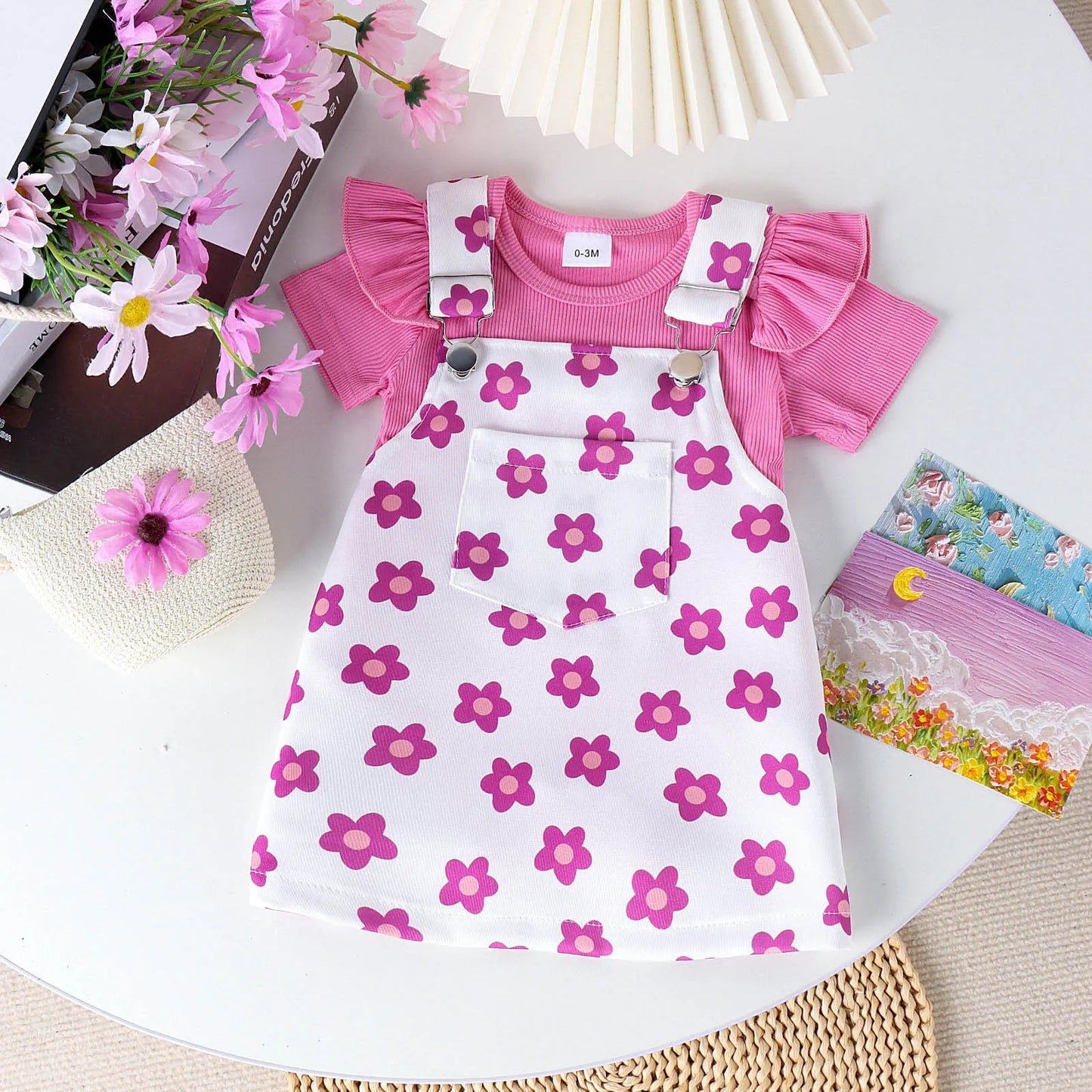 Floral Print Unisex Bamboo Fiber Romper Set Short Sleeve