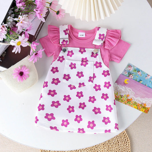 Floral Print Unisex Bamboo Fiber Romper Set Short Sleeve