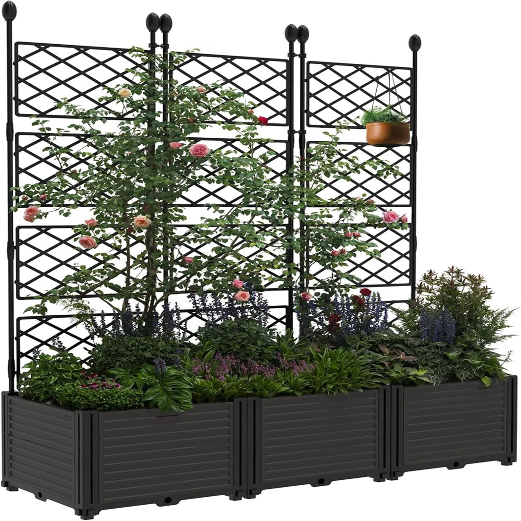 HiMISS Plastic Plant Box With Metal Trellis Raised Garden Bed