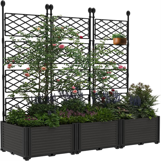 HiMISS Plastic Plant Box With Metal Trellis Raised Garden Bed
