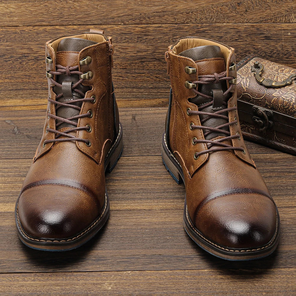Hecrafted Men's Retro Leather Ankle Boots for Comfortable Spring Fashion and Everyday Wear