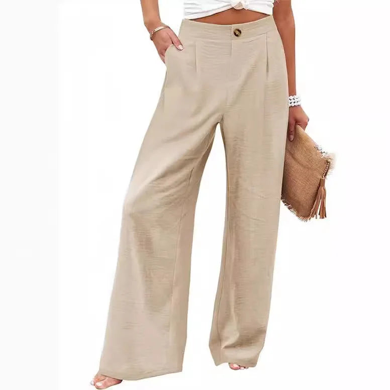 Others High Waist Wide Leg Pants For Women Summer Polyester