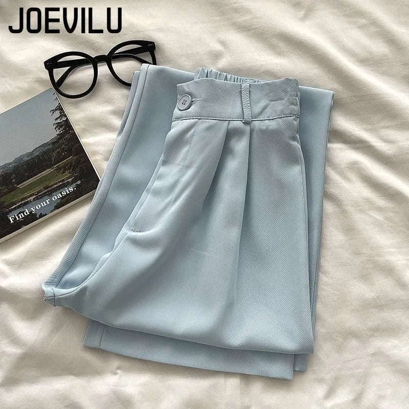 JOEVILU Womens High Waist Straight Ankle Silky Office Pants