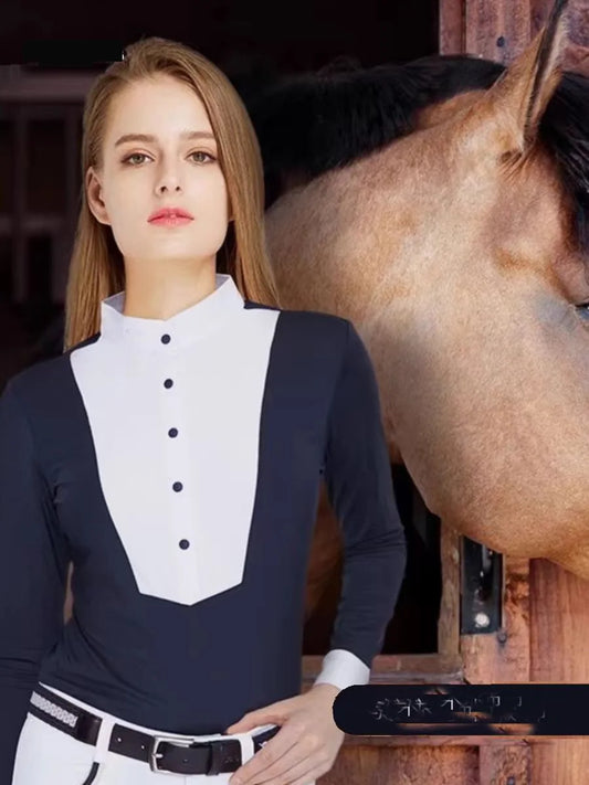 UURUU Women Equestrian Long Sleeve Polo Shirt Slim Fit