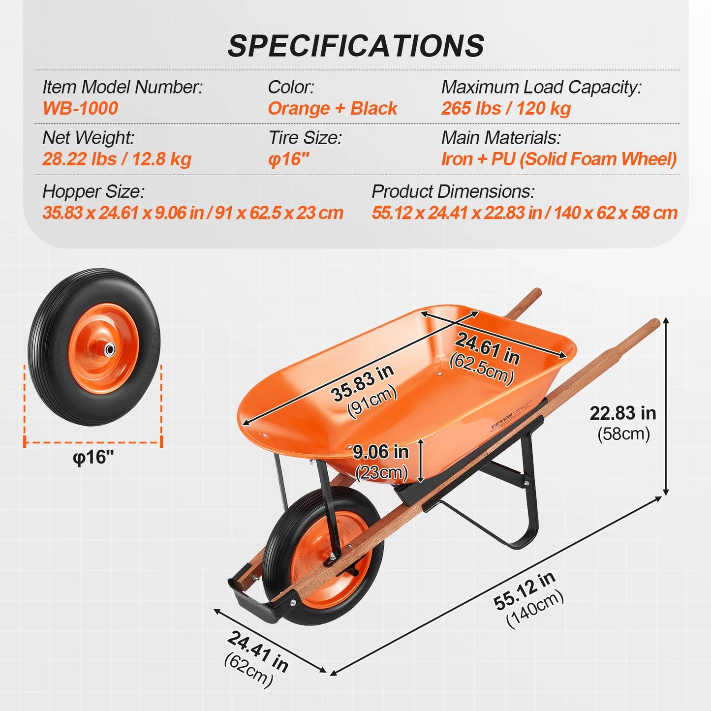 SucceBuy Wheelbarrow Cart 330lbs Capacity One Wheel Garden Dump Cart Wheel Barrow with Handle &  16"  Wide Track Wheels for Farm