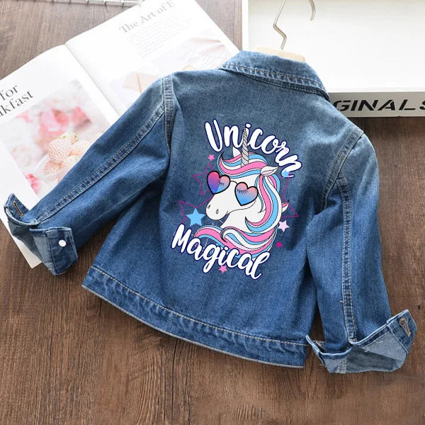 Sondr Girls Cartoon Unicorn Denim Jacket Casual Outerwear Coat