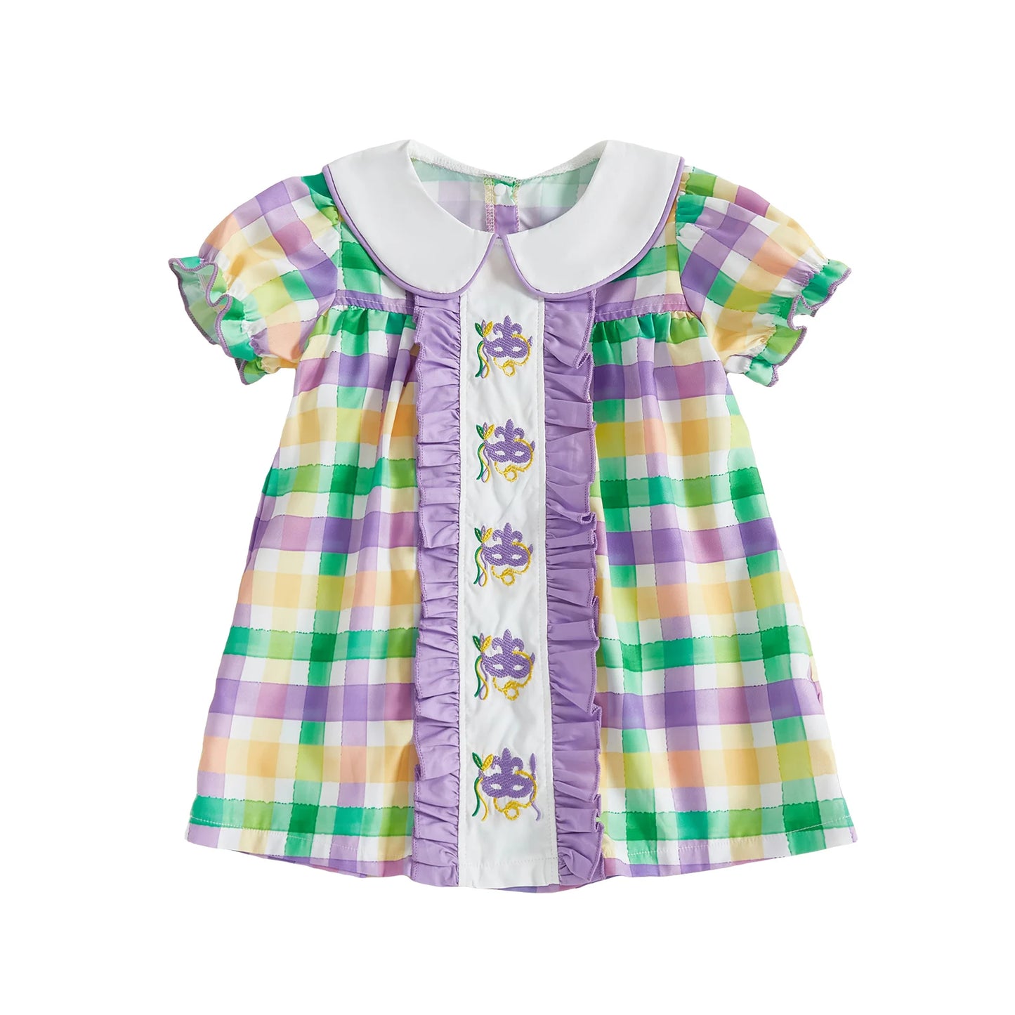 Plaid Print Doll Collar Dress For Toddler Girls Ruffled Aline