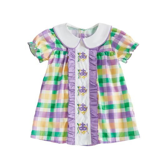 Plaid Print Doll Collar Dress For Toddler Girls Ruffled Aline