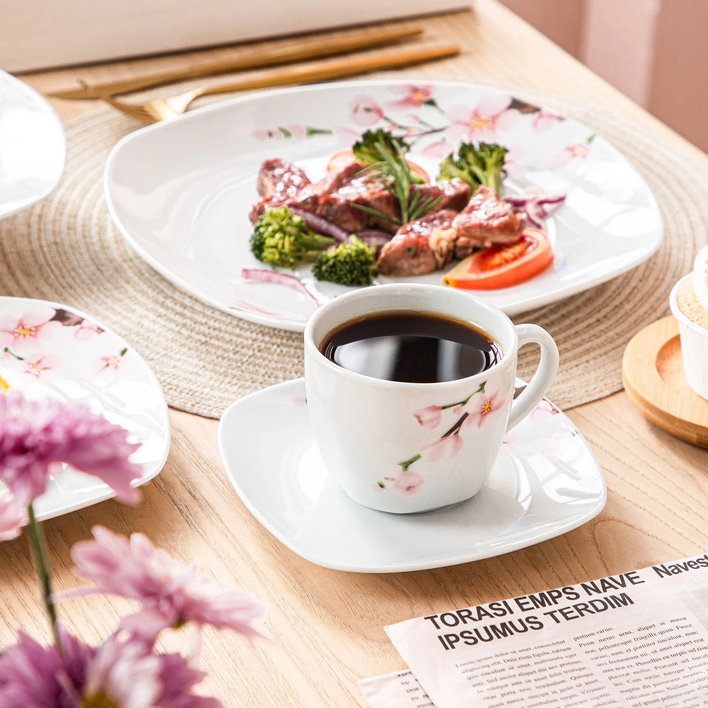 Malacasa Ceramic Annie Dinnerware Set Plates Cups Saucers