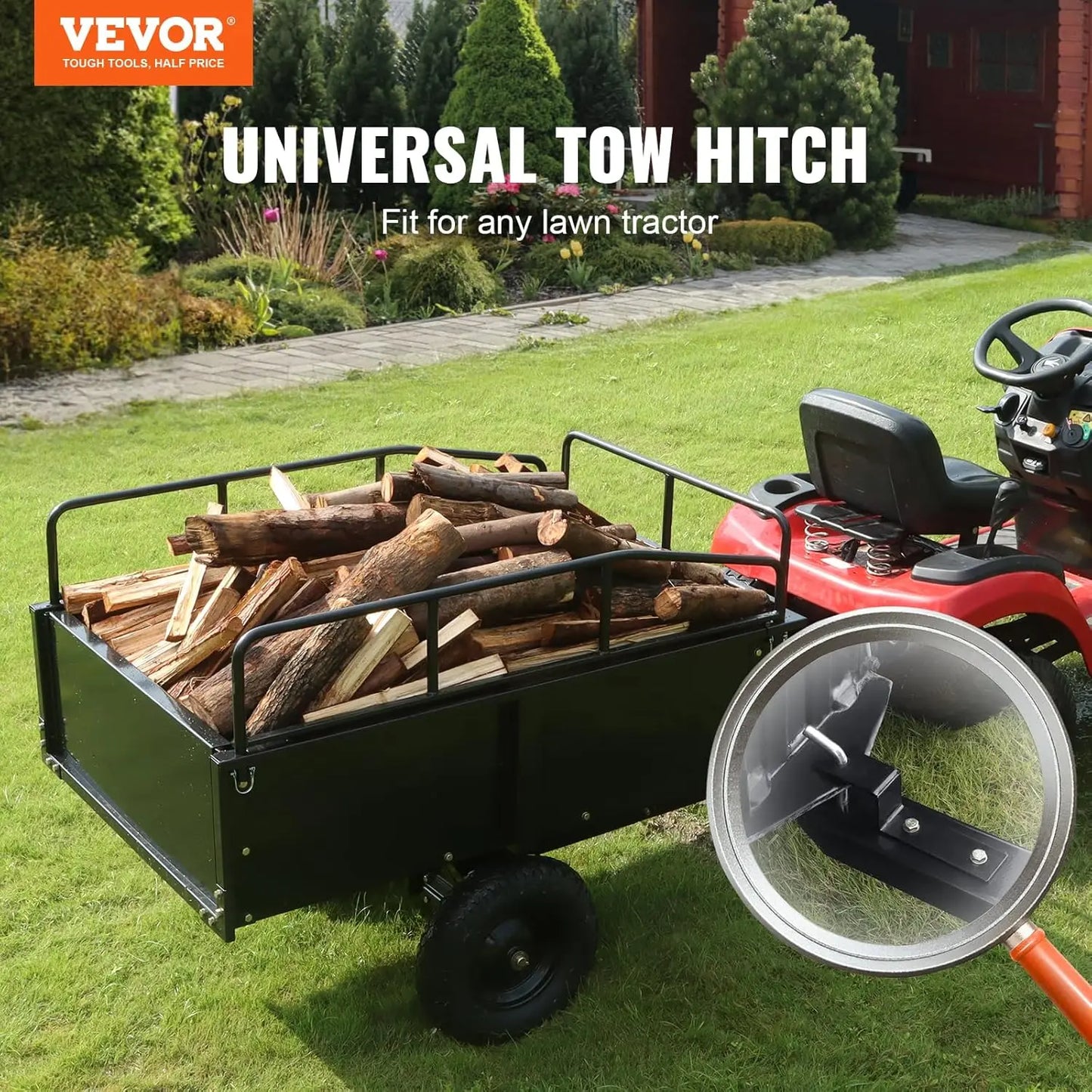HeavyDutyATVDumpCart Capacity750Lb FifteenCuFt UtilityTrailer ForLawnMower TractorYardWork HaulReliable AllTerrain