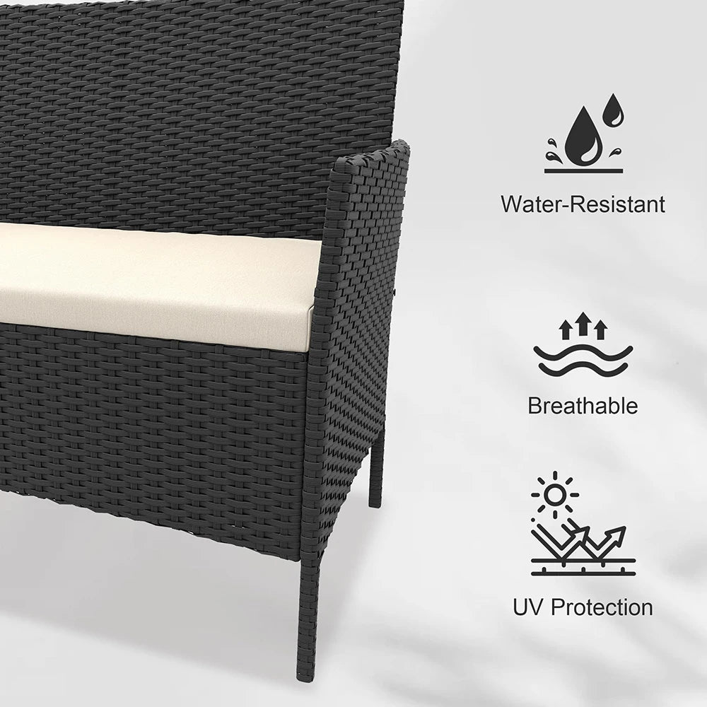 HiMISS PE Rattan Patio Set With Glass Table And Cushions