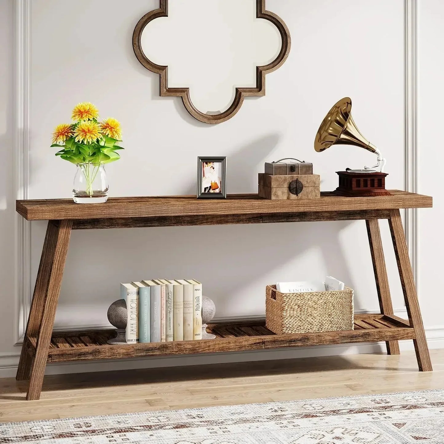 Little Tree All Wood Console Table Two Tier For Entryway Hallway Living Room
