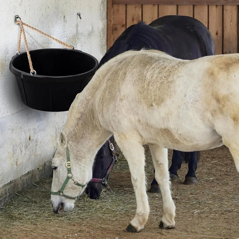 3-Pack Rubber Feed Troughs with Hooks, 6.5 Gallon Capacity, 90° Design for Poultry, Goats, and Other Animals