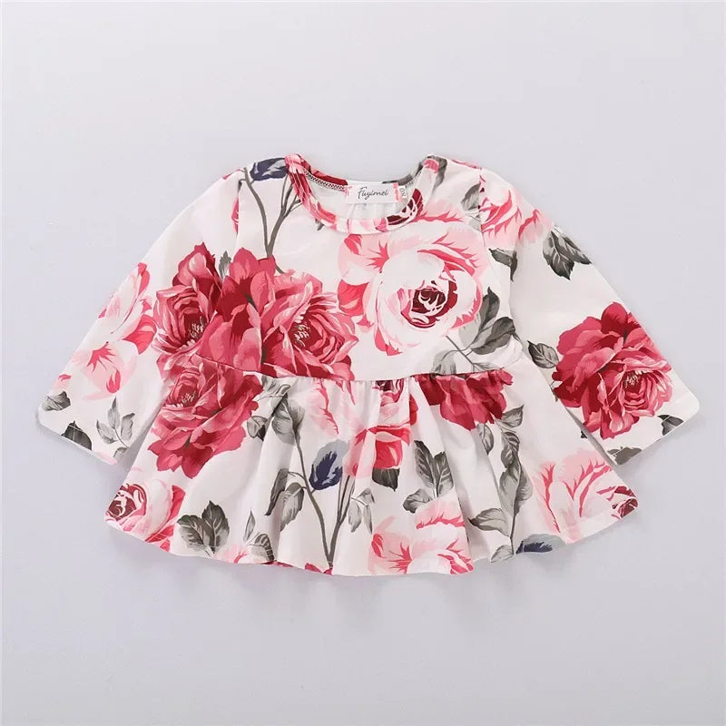Mioglrie Floral Print Two Piece Toddler Girl Set With Denim Pants