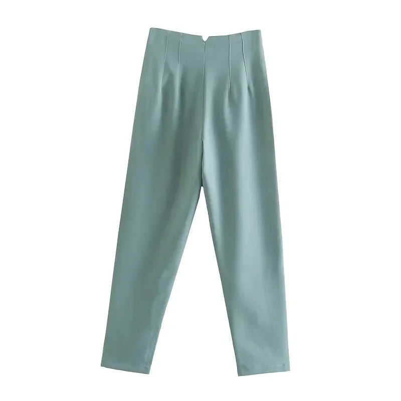 HXAO Womens Pleated High Waist Formal Office Pants Cropped Trousers