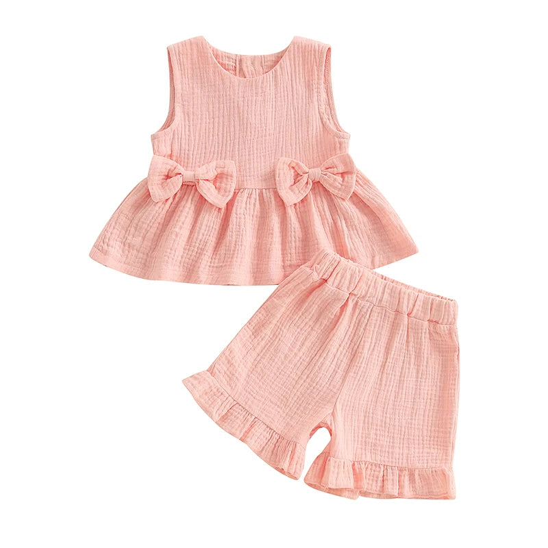 Lioraitiin Toddler Girl Summer Bow Neck Tank Top Set