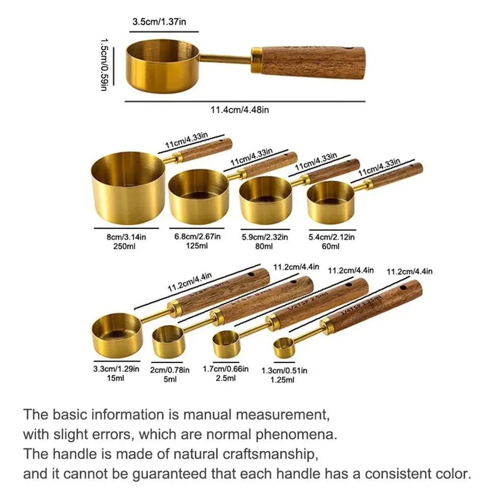 4Pcs Stainless Steel Measuring Cup Spoon Set With Wooden Handle