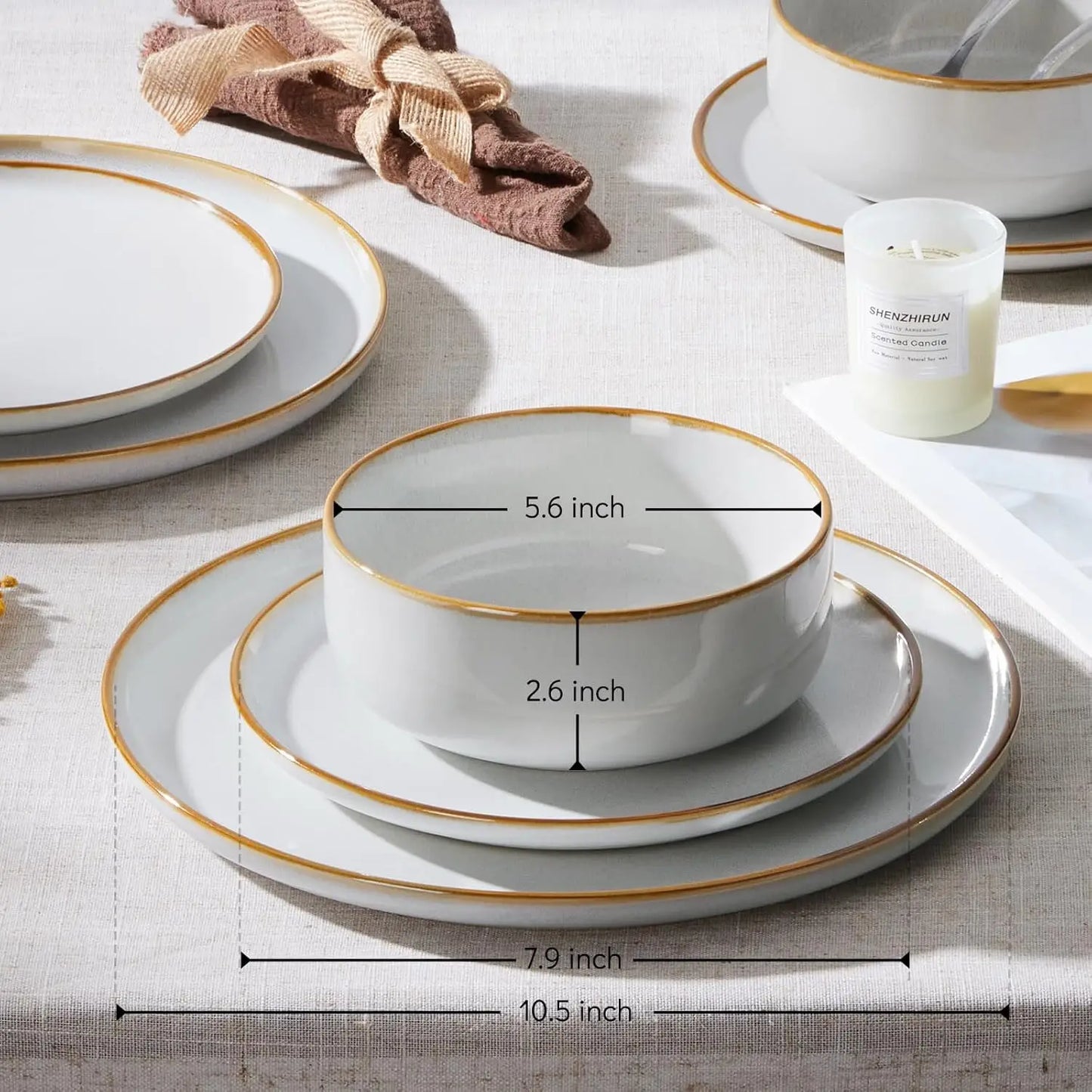 12 Piece Stoneware Plates And Bowls Set For Four People