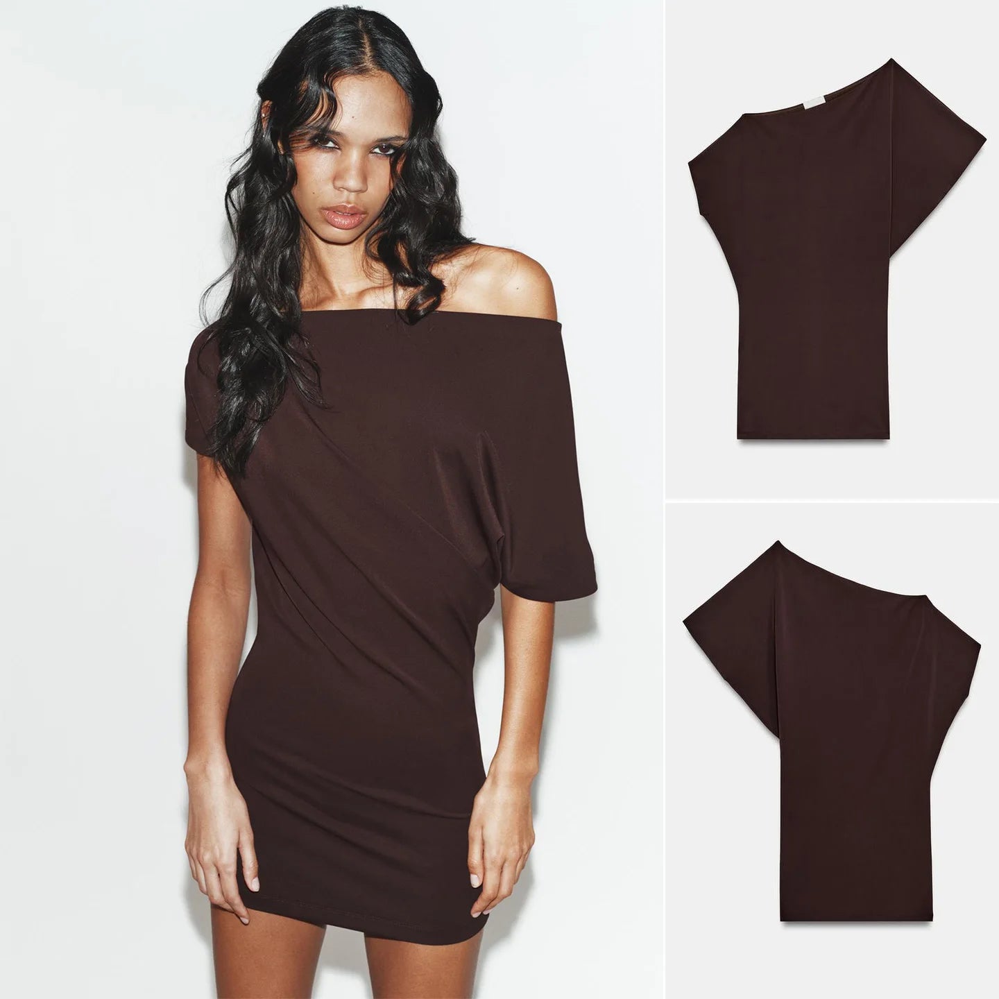 Others French Style Batwing Sleeve Dress With Asymmetrical Hem