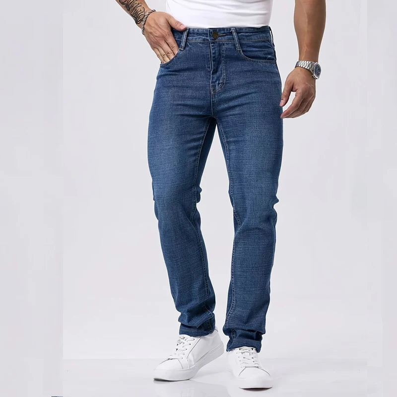 Mens Casual Jeans Slim Fit Stretch Denim Trousers For Spring Autumn