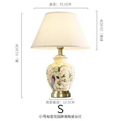 Orcinus Orca Ceramic Desk Lamp With Flower Bird Design