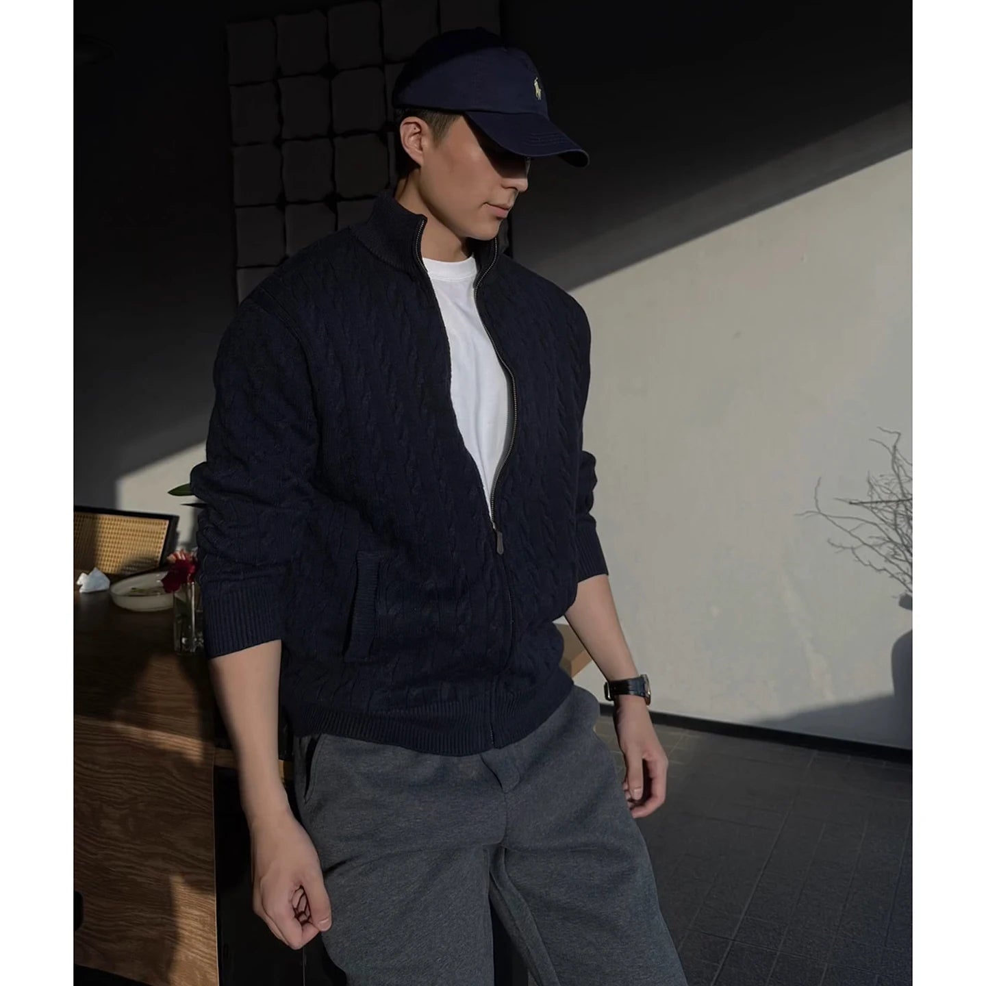 Men's Knitted Short Cardigan Jacket Spring Cleanfit Heavy Hard Short Sweater Classical Style Zipper Closure Long Sleeve Regul...