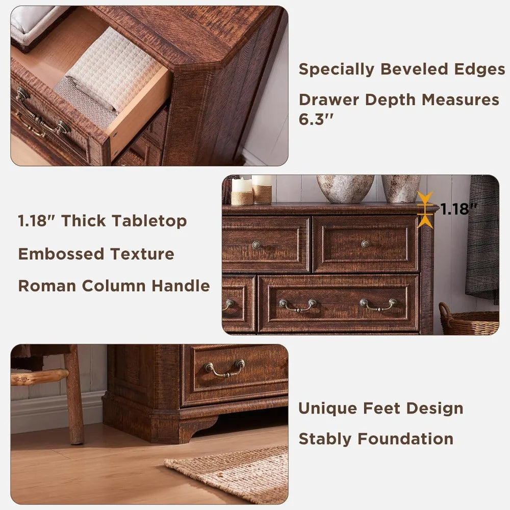7 Drawer Rustic Wood Farmhouse Dresser Chest Storage