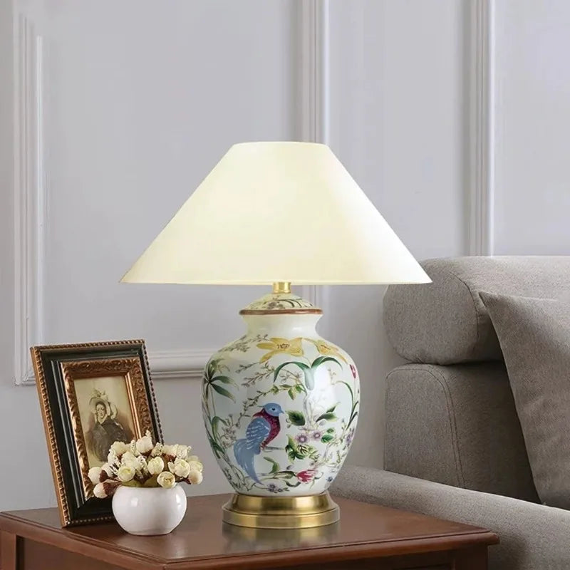 Ceramic Flower Bird Desk Lamp LED For Bedroom Living Room