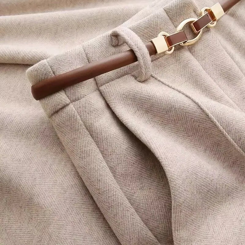 Women Woolen Straight Leg Pants Autumn Winter Warm Comfortable Polyester