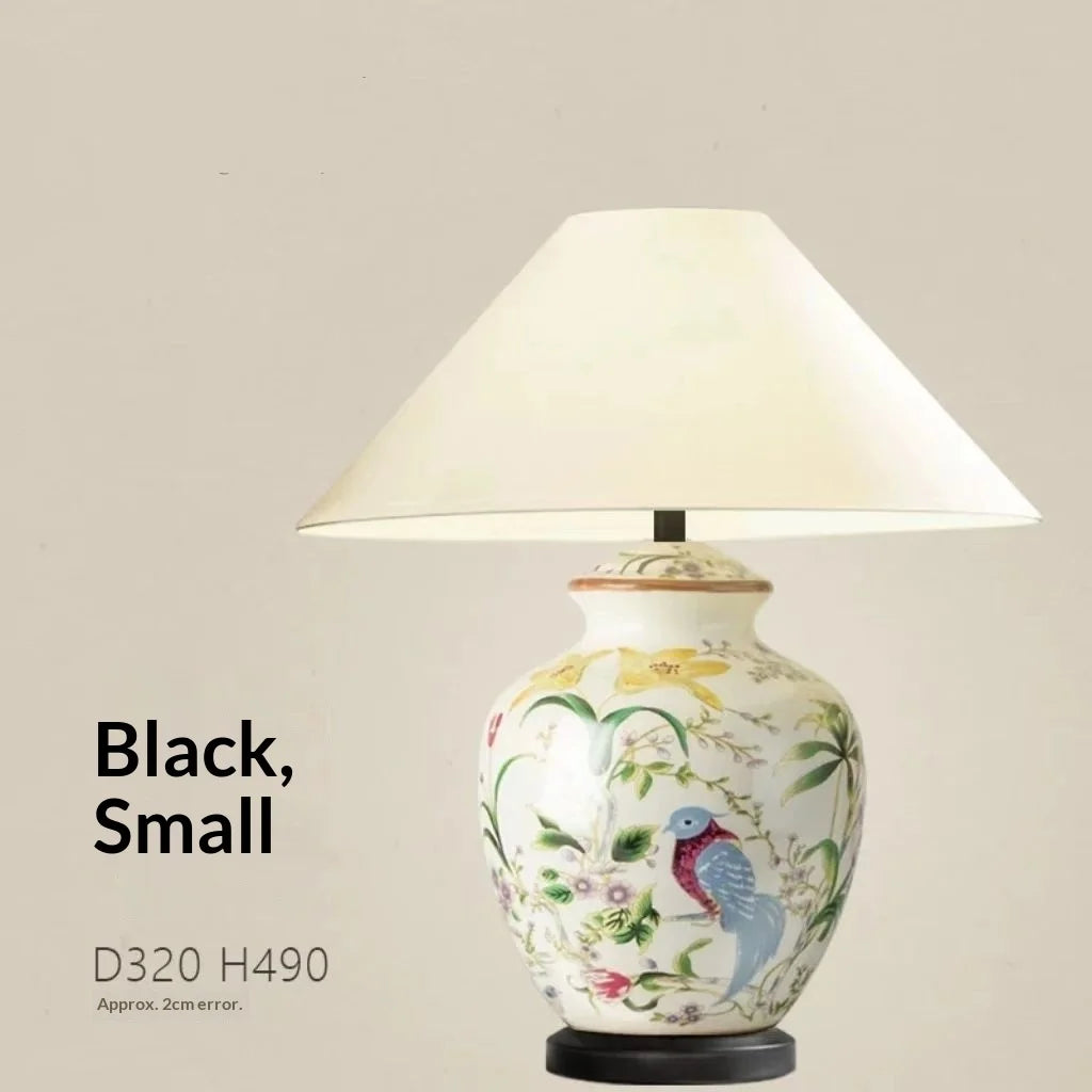 Ceramic Flower Bird Desk Lamp LED For Bedroom Living Room