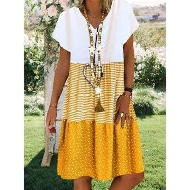 Others Digital Print V-Neck Short Sleeve Dress Street Style