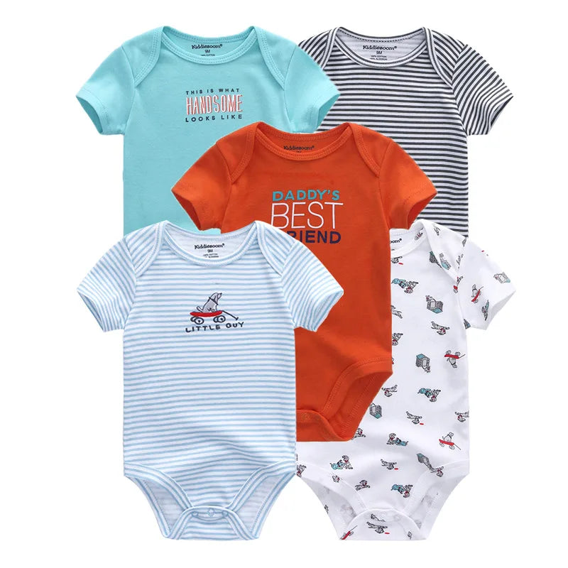 Kiddiezoom Summer 5 Piece Cartoon Bodysuits For Babies