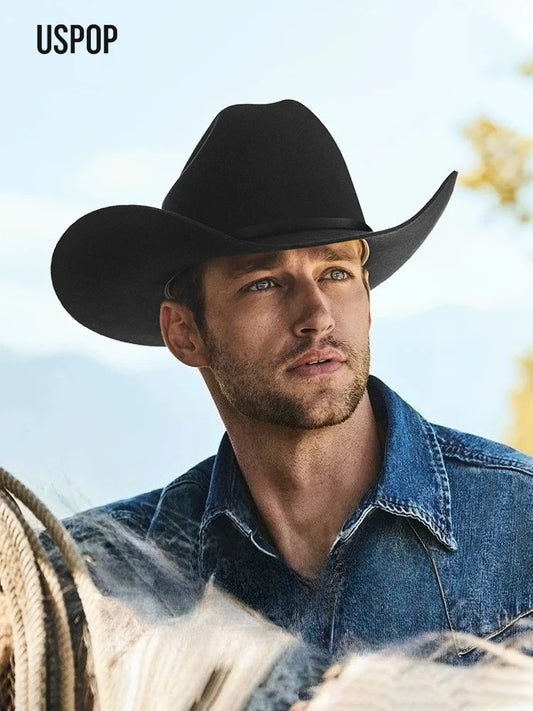 USPOP Vintage Wide Brim Wool Cowboy Hat With Adjustable Buckle