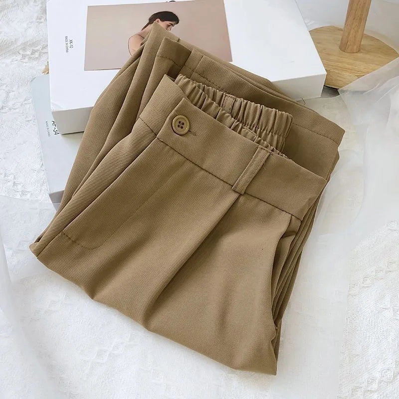 JOEVILU Womens High Waist Straight Ankle Silky Office Pants