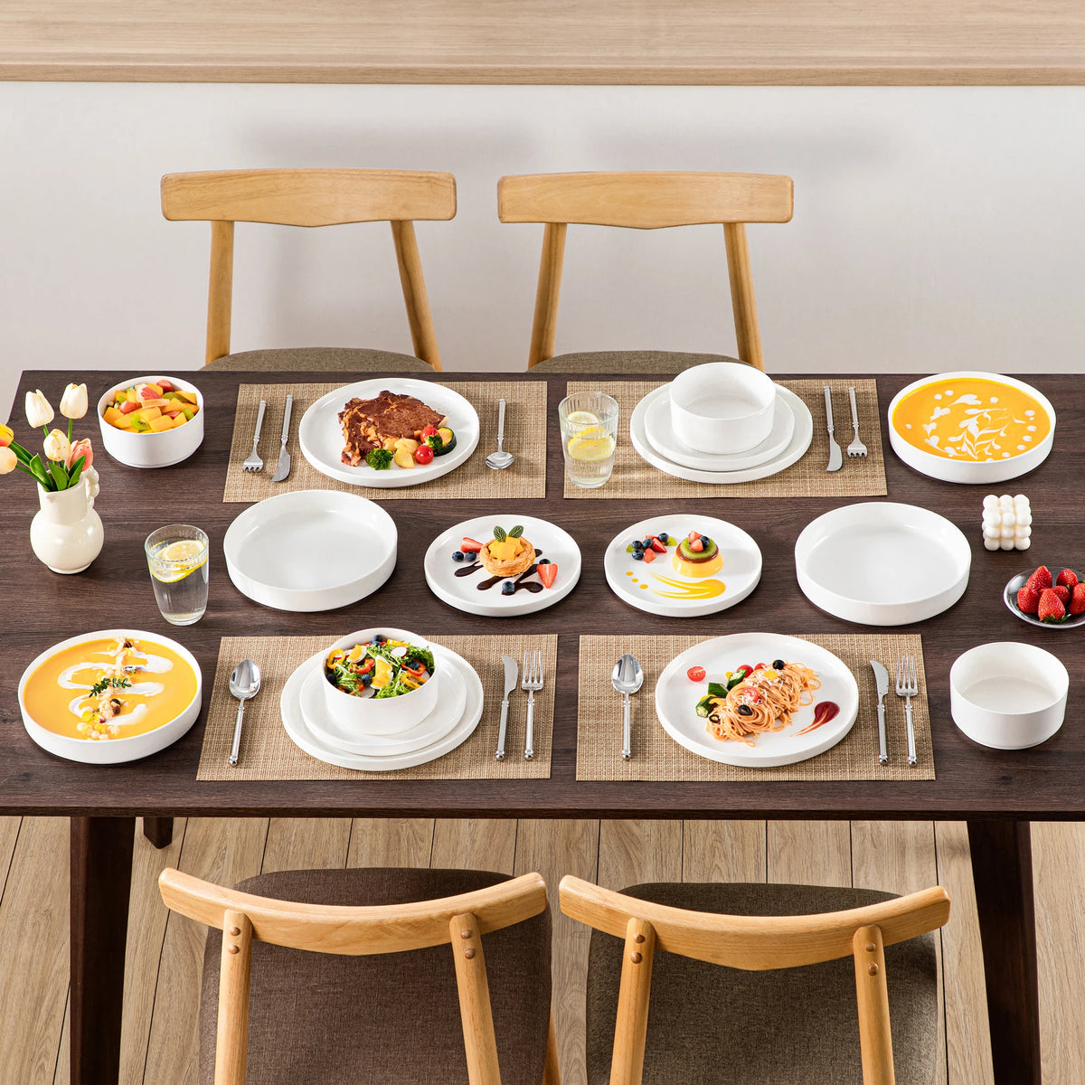 Malacasa Ceramic Dinner Plate Set With Black Rim And Half Standing Edge